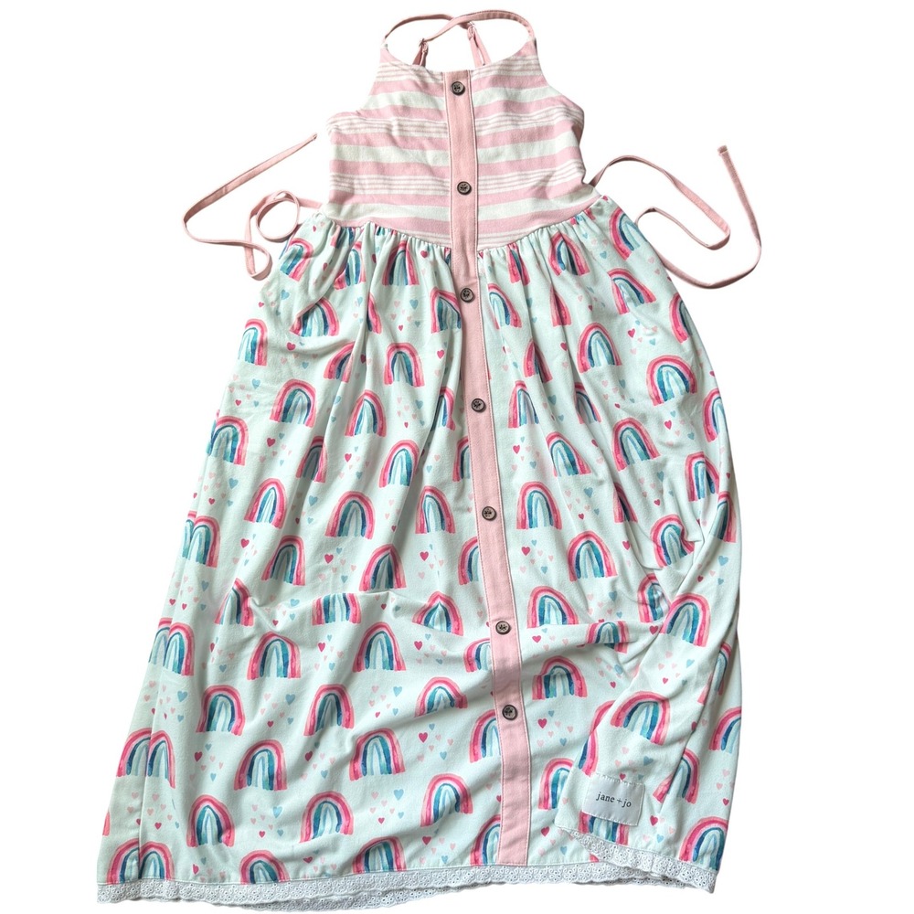 Jane + Jo Girl Pink Stripe Rainbow Heart Maxi Dress Sz 5Y Lounge Whimsical Fairy